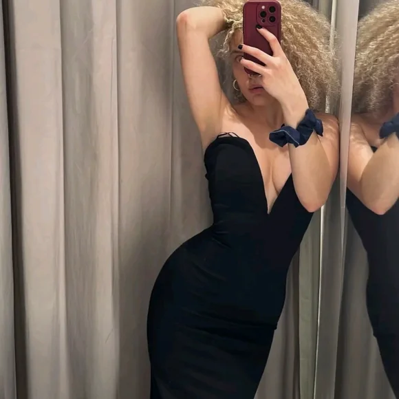 Zara Fitted Midi Dress Black Size L - Picture 2 of 12